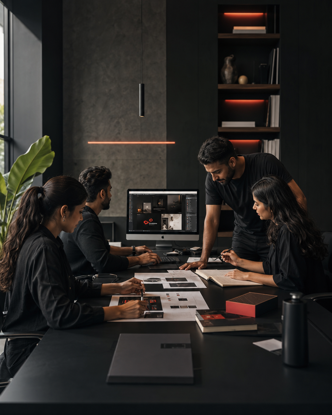 BlackShade designers collaborating over craft-focused brand work, illustrating the studio's core values