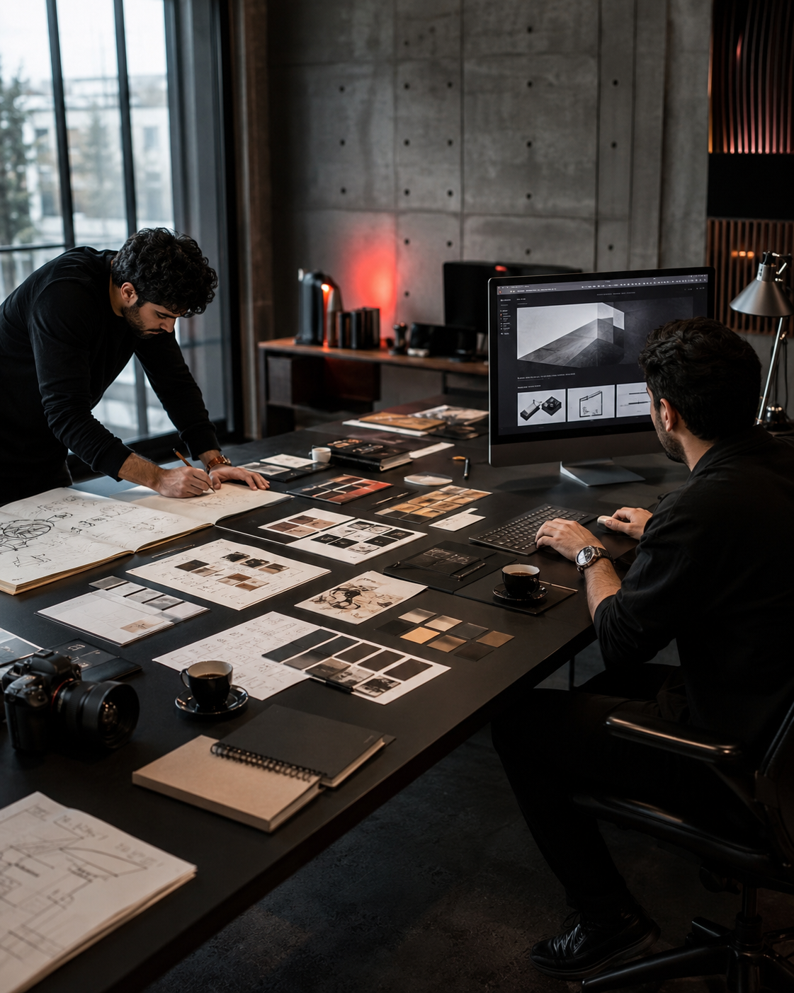 BlackShade team mapping a coordinated, deadline-driven creative process on a studio wall